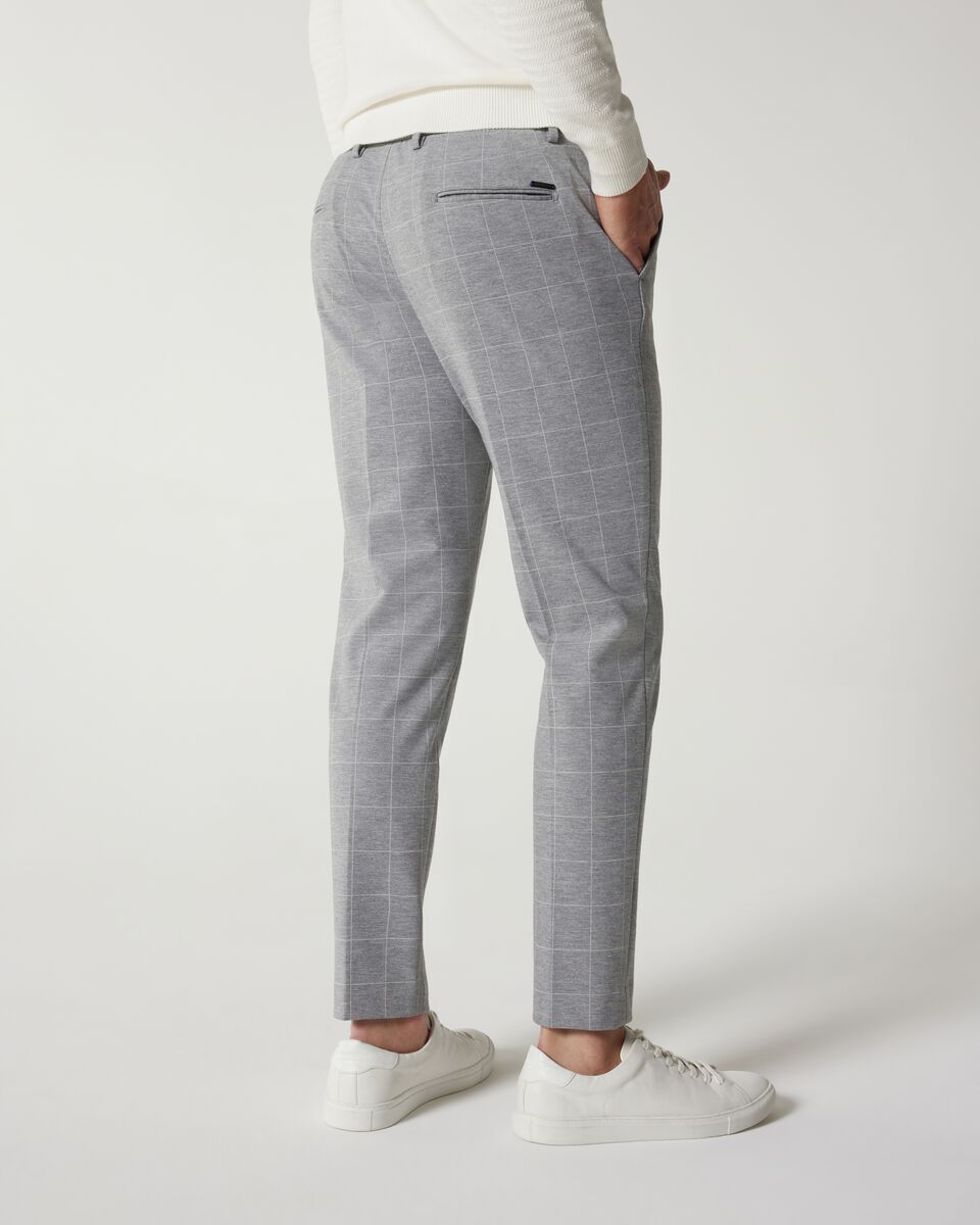 Grey Windowpane Relaxed Slim Jersey Check Tailored Pant